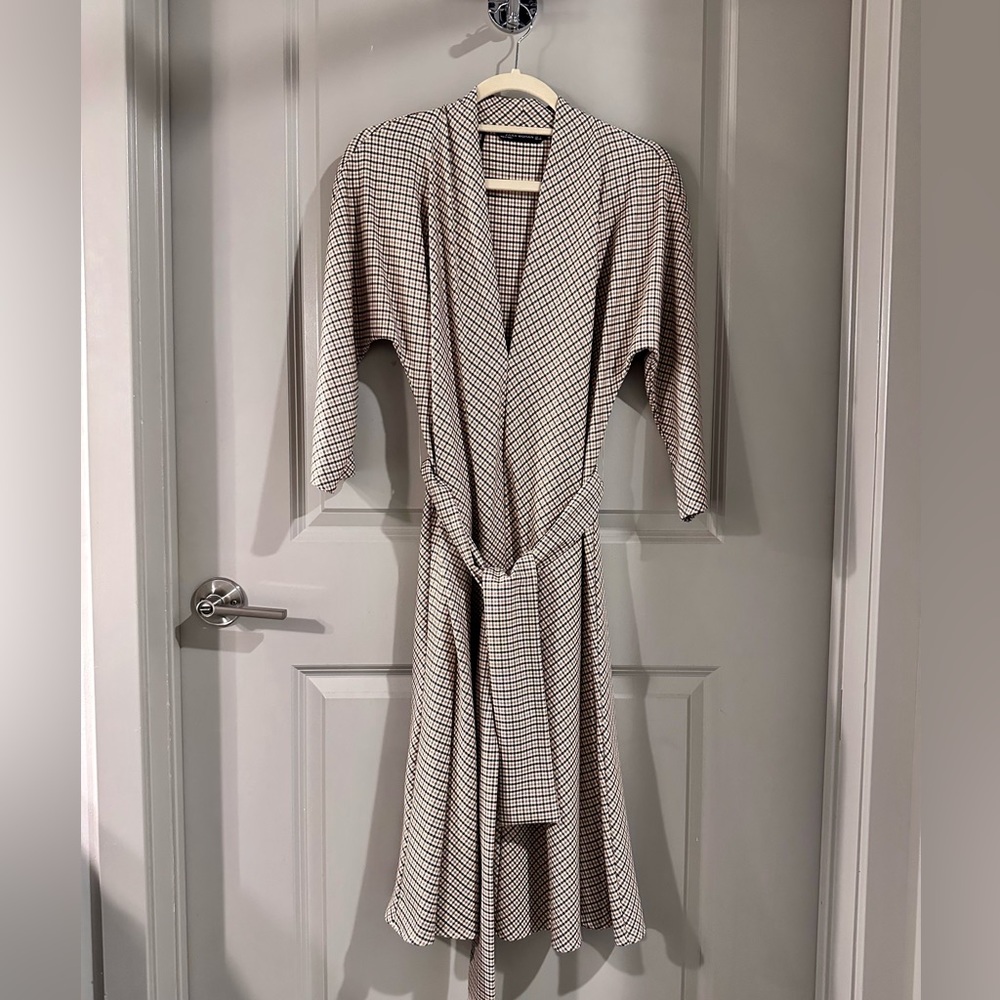Zara Plaid Midi Dress with Tie Waist NWOT